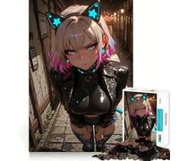 Rompecabezas de Chica Anime con Orejas de Gato,1000 Piezas,Entrenamiento Mental,Divertido,de Corte Limpio,componentes Resistentes,Entretenimiento cautivador para Disfrutar en casa (38x26cm)
