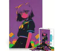 Rompecabezas de Chica Anime con Orejas de Gato,1000 Piezas,Juego cognitivo Divertido,Troquelado de Alta precisión, aliviar el estrés (38x52cm)