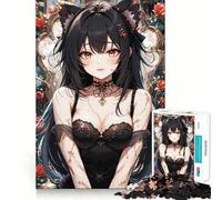 Rompecabezas de Chica Anime con Orejas de Gato,1000 Piezas,para desarrollar la Memoria,con Bordes Lisos y Encaje Forma Divertida de llenar Las Horas Libres (50x75cm)