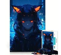 Rompecabezas de Chica Anime con Orejas de Gato bajo la Lluvia para Adolescentes,1000 Piezas,Divertido y Estimulante,componentes Resistentes y de Corte Limpio,Actividad para Compartir con los niños