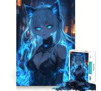 Rompecabezas de Chica Anime con Orejas de Gato y Llamas,1000 Piezas,Juego Interactivo para estimular el Pensamiento,Cierre Seguro sin Piezas Sueltas,desafío Mental para el hogar (38x52cm)