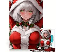 Rompecabezas de Chica Anime con Traje de Papá Noel,1000 Piezas,Juego de concentración Mental,diseño Ajustado sin Huecos,desafío Cerebral Interactivo para el hogar (38x52cm)