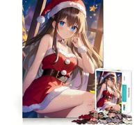 Rompecabezas de Chica Anime con Traje de Papá Noel para Adultos,1000 Piezas,Juego de Memoria,Corte láser para un Ajuste Perfecto, aliviar el estrés (50x75cm)