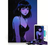Rompecabezas de Chica Anime con Vestido Negro,1000 Piezas,Juego de concentración Mental,Corte de precisión,Bordes Suaves,Juego para Construir Conexiones significativas (38x52cm)