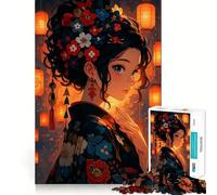 Rompecabezas de Chica Anime en Kimono con faroles para Adultos,1000 Piezas,Juego para ejercitar la Mente,Corte de precisión,Bordes Suaves,desafío Divertido para Pasar el Tiempo (50x75cm)