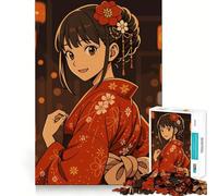 Rompecabezas de Chica Anime en Kimono con linternas para Adolescentes,1000 Piezas,Mejora la Mente,Juego,tamaño Uniforme,Piezas precisas,diversión Familiar,Actividad Nocturna (38x52cm)