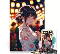 Rompecabezas de Chica Anime en Kimono de 1000 Piezas Juego de Habilidad Mental Ajuste Estable Sin Piezas Que se muevan Un pasatiempo Divertido para Fines de Semana Largos (38x52cm)