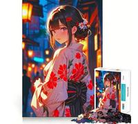 Rompecabezas de Chica Anime en Kimono de 1000 Piezas para Adolescentes Entrenamiento de Memoria Diversión,conexión Limpia y sin interrupciones Actividad grupal Relajante para Interiores (38x52cm)