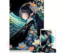 Rompecabezas de Chica Anime en Kimono de 1000 Piezas para Adolescentes Entrenamiento de Memoria Diversión,conexión Limpia y sin interrupciones Actividad grupal Relajante para Interiores (50x75cm)