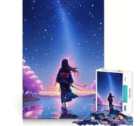 Rompecabezas de Chica Anime en Kimono Mirando al Cielo,1000 Piezas,Entrenamiento Mental,Divertido,de Corte Limpio,componentes Resistentes,Entretenimiento cautivador para Interiores acogedores