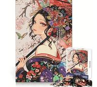 Rompecabezas de Chica Anime en Kimono para Adultos, 1000 Piezas, Entrenamiento Mental, Momentos de Relax, Corte láser, Navidad Alegre (50x75cm)