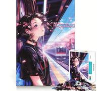 Rompecabezas de Chica Anime en la estación de Tren para Adultos,1000 Piezas,Juego Think Boost,Estructura de Encaje precisa,fácil de Aprender,diversión para Toda la Familia (38x26cm)