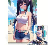 Rompecabezas de Chica Anime en la Playa,1000 Piezas,Divertido,de Calidad Profesional,Ideal para desarrollar la Memoria y estimular la Mente (38x26cm)