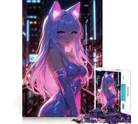 Rompecabezas de Chica Anime en Rosa neón,1000 Piezas,Juego Divertido sin Rebabas,Piezas de Corte Limpio,portátil,Ideal para Viajes (50x75cm)