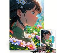 Rompecabezas de Chica Anime en un Campo de Flores,1000 Piezas,Juego Interactivo para estimular el Pensamiento,Cierre Seguro,sin Piezas Sueltas,desafío Mental para el hogar (38x52cm)