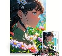 Rompecabezas de Chica Anime en un Campo de Flores,1000 Piezas,Juego Interactivo para estimular el Pensamiento,Cierre Seguro,sin Piezas Sueltas,desafío Mental para el hogar (38x26cm)