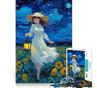 Rompecabezas de Chica Anime en un Campo de Girasoles por la Noche para Adultos,1000 Piezas,Juego para ejercitar la Mente,Corte de precisión,Bordes Suaves,desafío Divertido para Pasar el Tiempo