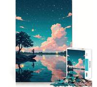 Rompecabezas de Chica Anime en un Lago con linternas,1000 Piezas,Juego de concentración Mental,Corte de precisión,Bordes Suaves,Juego para Construir Conexiones significativas (50x75cm)