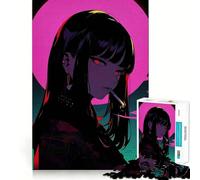 Rompecabezas de Chica Anime fumando con Luna Rosa,1000 Piezas,Juego Divertido sin Rebabas,Piezas de Corte Limpio,portátil,Ideal para Viajar (50x75cm)