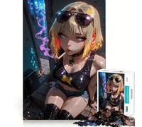 Rompecabezas de Chica Anime fumando en un callejón para Adolescentes,1000 Piezas,Divertido y Estimulante,componentes Resistentes y de Corte Limpio,Actividad para Compartir en Familia (38x26cm)