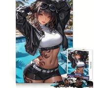 Rompecabezas de Chica Anime Junto a la Piscina para Adolescentes, 1000 Piezas, ejercita la Mente, entretiene el Tiempo Libre, Encaja firmemente, Regalo de Temporada (38x52cm)