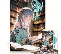 Rompecabezas de Chica Anime Leyendo en la Biblioteca,1000 Piezas,Divertido,de Calidad Profesional,Ideal para desarrollar la Memoria y la Capacidad de Corte estimular la Mente