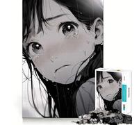 Rompecabezas de Chica Anime Llorando bajo la Lluvia para Adultos,1000 Piezas,Juego para ejercitar la Mente,Corte de precisión,Bordes Suaves,desafío Divertido para Pasar el Tiempo (38x26cm)