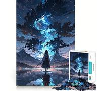 Rompecabezas de Chica Anime Mirando Las Estrellas Junto al Lago para Adolescentes,1000 Piezas,Mejora la Agilidad Mental,Juego de tamaño Uniforme,Piezas precisas,Actividad Nocturna Divertida