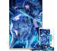 Rompecabezas de Chica Anime Montando un Lobo,1000 Piezas,Juguete de construcción Focus Building Toy,Ajuste Huecos,Actividad gratificante para días lluviosos (38x52cm)