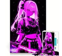 Rompecabezas de Chica Anime neón con Katana para Adultos, 1000 Piezas, Juguete de razonamiento, Habilidad, Alivio de la ansiedad, Corte preciso, Regalo Elegante (38x52cm)
