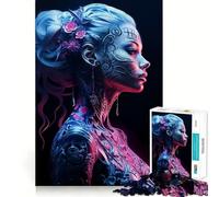 Rompecabezas de Chica Cyberpunk con Estampado Floral neón para Adultos, 1000 Piezas, Juguete Inteligente para Jugar en Interiores, Corte Limpio, (50x75cm)