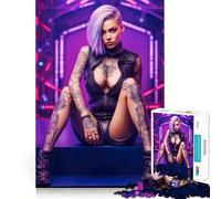 Rompecabezas de Chica Cyberpunk con Tatuajes para Adultos, 1000 Piezas, Mejora la Memoria, diversión Relajante, Corte Premium, Regalo Original 38x52cm