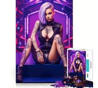 Rompecabezas de Chica Cyberpunk con Tatuajes para Adultos, 1000 Piezas Piensa en el Juguete Inteligente para el hogar Disfruta de un Corte preciso Decoración de Pared 50x75cm
