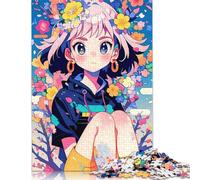 Rompecabezas de Chica de Anime y Flores, Divertido para Hacer en casa. Rompecabezas de cartón Premium para Adultos y Adolescentes. Regalos para el Día del Padre. 1000 Piezas (75 x 50 cm).