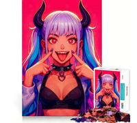 Rompecabezas de Chica Diablo de Anime con Cuernos,1000 Piezas,Entrenamiento Mental,Divertido,de Corte Limpio,componentes Resistentes,Entretenimiento cautivador para Interiores acogedores (50x75cm)
