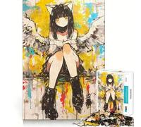 Rompecabezas de Chica Gato Anime con alas para Adolescentes,1000 Piezas,Divertido Juego de Memoria,Superficie Lisa sin Rebabas,Regalo de cumpleaños,Juguete para ejercitar la Mente (38x26cm)