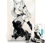 Rompecabezas de Chica Gato Anime con diseño de boceto,1000 Piezas,Juego de concentración Mental,diseño Ajustado sin Huecos,desafío Cerebral Interactivo para el hogar (50x75cm)