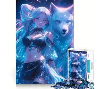 Rompecabezas de Chica neón Sexy y Lobo, 1000 Piezas para Adolescentes, Mejora de la Memoria, diversión Relajante, Piezas de colección de Arte de Corte nítido 38x52cm
