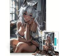Rompecabezas de Chica Zorro Anime Blanca de 1000 Piezas Juego de Habilidad Mental Ajuste Estable Sin Piezas Que se muevan Pasatiempo Divertido para Fines de Semana Largos (50x75cm)
