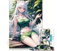 Rompecabezas de Chica Zorro Anime Blanca para Adultos 1000 Piezas Juego para ejercitar la Mente Corte de precisión Bordes Suaves desafío Divertido para Pasar el Tiempo (50x75cm)