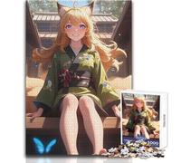 Rompecabezas de Chica Zorro con Kimono Verde para Adolescentes, 1000 Piezas, Juego Educativo de concentración Mental, Idea conmovedora, tamaño 50x75cm