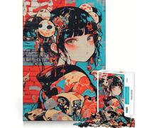 Rompecabezas de Chicas Anime con grafitis,1000 Piezas,Juego Divertido sin Rebabas,Piezas de Corte Limpio,portátil,Ideal para Viajar (38x26cm)