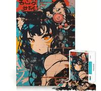 Rompecabezas de Chicas Anime con grafitis,1000 Piezas,Juego Divertido sin Rebabas,Piezas de Corte Limpio,portátil,Ideal para Viajar (38x26cm)