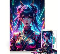 Rompecabezas de Chicas Anime con Luces de neón para Adolescentes, 1000 Piezas, fortalece la Memoria, Alivia el estrés, decoración de Pared con Bordes limpios (50x75cm)