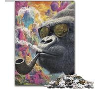 Rompecabezas de chimpancé fumando para Adultos (1000 Piezas), Ideal para Pasar el rato y aliviar el estrés en casa, con póster y Hoja de Trivia a Juego (26x38cm)