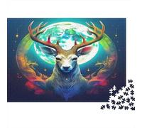Rompecabezas de Ciervo 1000 Piezas para Adultos y Niños Ciervo con Luna detrás de Sus Astas Juego Familiar | Regalo de Decoración de Pared 38x26cm/1000pzs