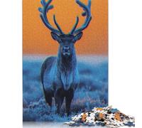 Rompecabezas de Ciervo Azul majestuoso, Divertido Rompecabezas Rectangular de Papel para niños y Adultos a Partir de 12 años, Regalo de cumpleaños, 1000 Piezas (26 x 38 cm)