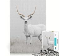 Rompecabezas de Ciervo Blanco en Campo brumoso 1000 Piezas Diversión para ejercitar la Memoria Bordes Lisos Encaje Forma Divertida de llenar Las Horas Libres (50x75cm)