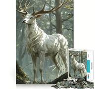 Rompecabezas de Ciervo Blanco en el Bosque 1000 Piezas Juego de concentración Mental Corte de precisión Bordes Suaves Juego para Crear Conexiones significativas (38x52cm)