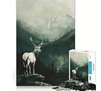 Rompecabezas de Ciervo Blanco en Paisaje de montaña para Adolescentes 1000 Piezas Juego para estimular la Mente Montaje Firme y Seguro Actividad para Fortalecer los Lazos Familiares (38x52cm)
